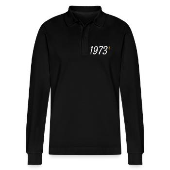1973 - Stanley/Stella Organic Unisex Long-Sleeved Polo Shirt Prepster - black - Front - Anna (173cm) & Nico (186cm)