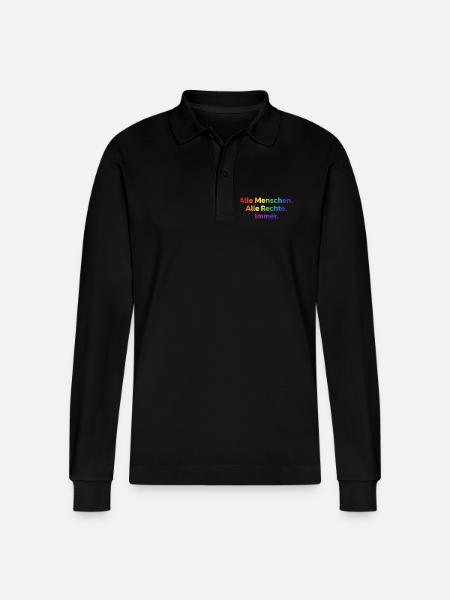 All People All Rights Always Statement - Stanley/Stella Organic Unisex Long-Sleeved Polo Shirt Prepster - black