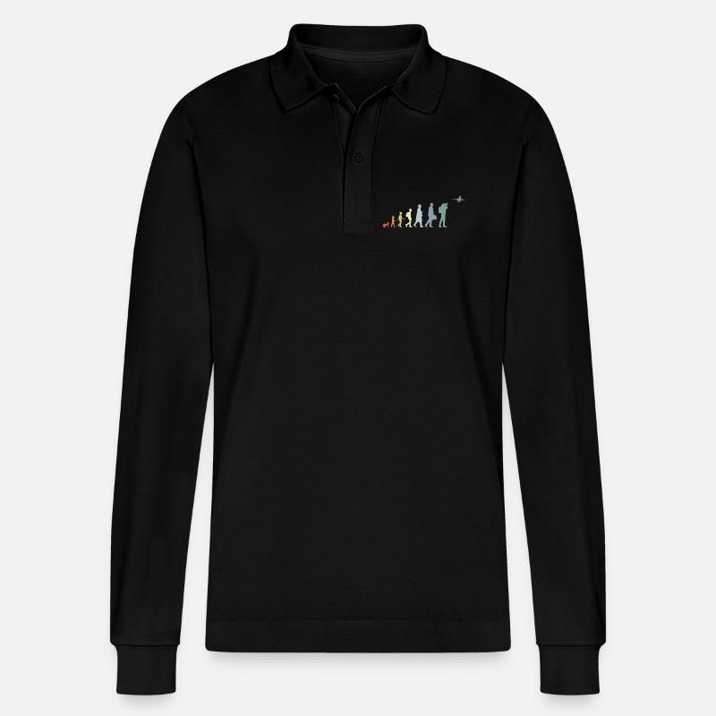Airplane Observer Evolution - Stanley/Stella Organic Unisex Long-Sleeved Polo Shirt Prepster - black