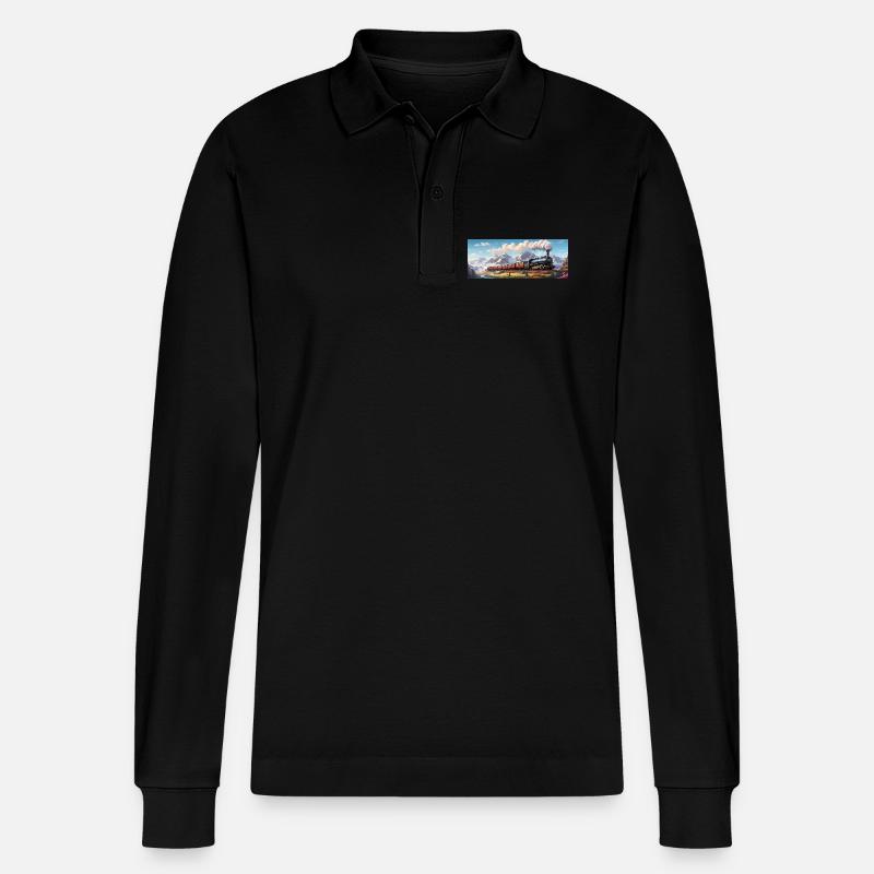 Nostalgischer Eisenbahnzug mit Dampflokomotive - Stanley/Stella Unisex Bio-Langarm-Poloshirt Prepster - Schwarz