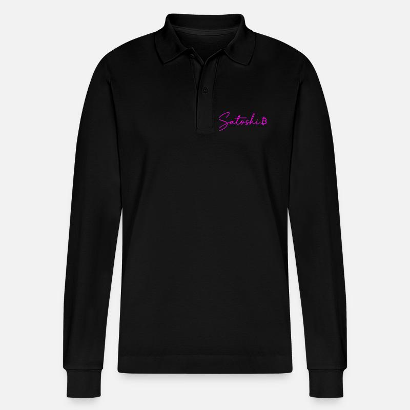 Satoshi Neon Schriftzug Bitcoin Script Pink - Stanley/Stella Unisex Bio-Langarm-Poloshirt Prepster - Schwarz