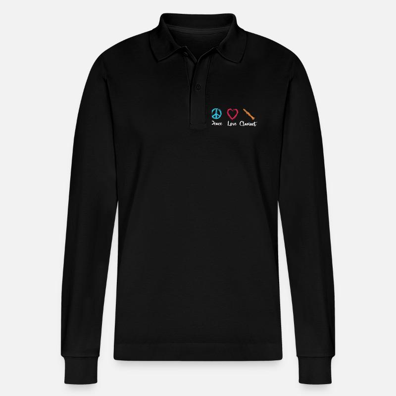 Frieden Liebe Klarinette - Stanley/Stella Unisex Bio-Langarm-Poloshirt Prepster - Schwarz