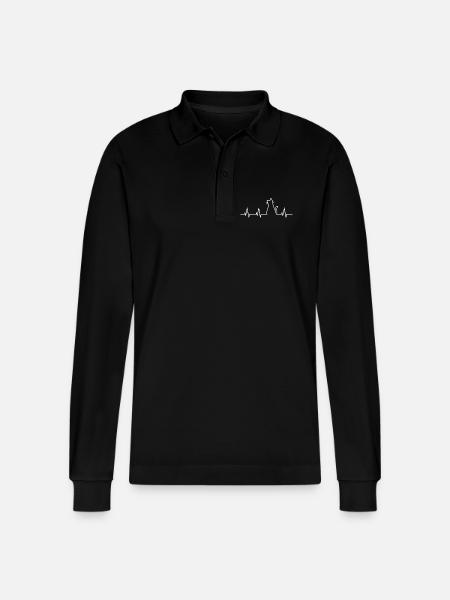 Katzensilhouette mit Herzschlag - Stanley/Stella Unisex Bio-Langarm-Poloshirt Prepster - Schwarz