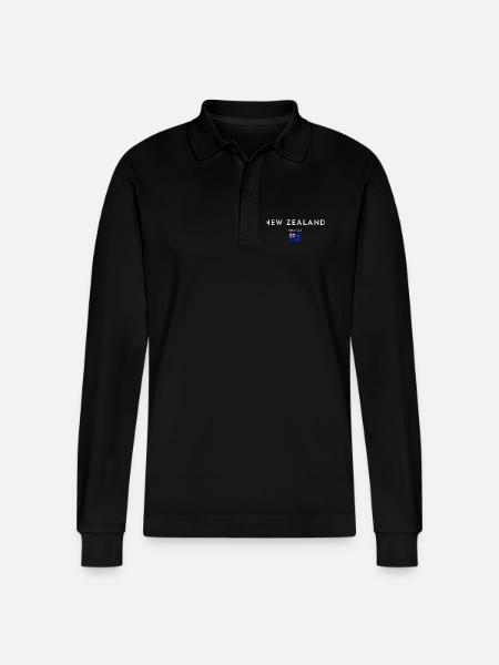 Flag of New Zealand - Stanley/Stella Organic Unisex Long-Sleeved Polo Shirt Prepster - black