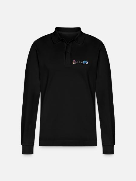Retro joystick meets gamepad - Stanley/Stella Organic Unisex Long-Sleeved Polo Shirt Prepster - black