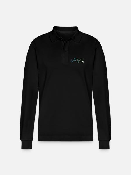 Baseball Baseball Heartbeat Baseball Player - Stanley/Stella Organic Unisex Long-Sleeved Polo Shirt Prepster - black