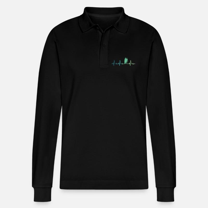 Surf-Herzschlag-Surfer-Geschenk - Stanley/Stella Unisex Bio-Langarm-Poloshirt Prepster - Schwarz