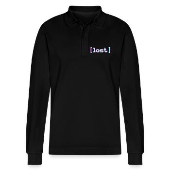 Lost Vaporwave - Stanley/Stella Organic Unisex Long-Sleeved Polo Shirt Prepster - black - Front - Anna (173cm) & Nico (186cm)