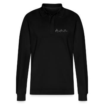 Konstantin Name T-Shirt Gift for Men - Stanley/Stella Organic Unisex Long-Sleeved Polo Shirt Prepster - black - Front - Anna (173cm) & Nico (186cm)