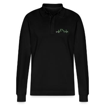 KARDIOGRAMM TRAKTOR Grün - Stanley/Stella Unisex Bio-Langarm-Poloshirt Prepster - Schwarz - Vorne - Anna (173cm) & Nico (186cm)