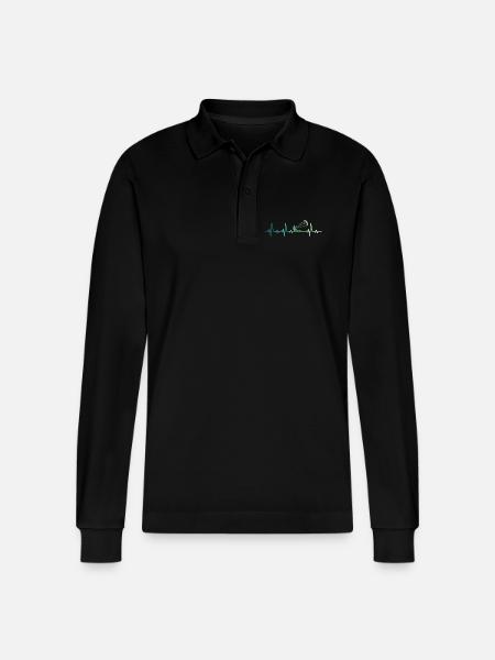 Kitesurfen Heartbeat Kiteboard Surf - Stanley/Stella Unisex Bio-Langarm-Poloshirt Prepster - Schwarz