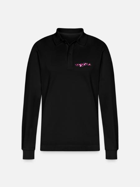 Pink Hearts Love Connection - Stanley/Stella Organic Unisex Long-Sleeved Polo Shirt Prepster - black