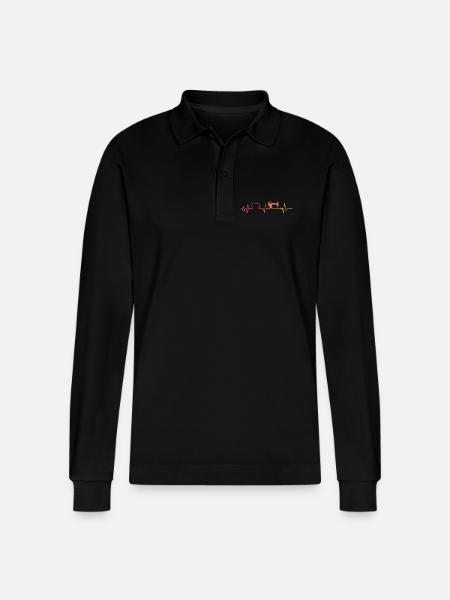 Sewing machine sunset heartbeat sewing - Stanley/Stella Organic Unisex Long-Sleeved Polo Shirt Prepster - black
