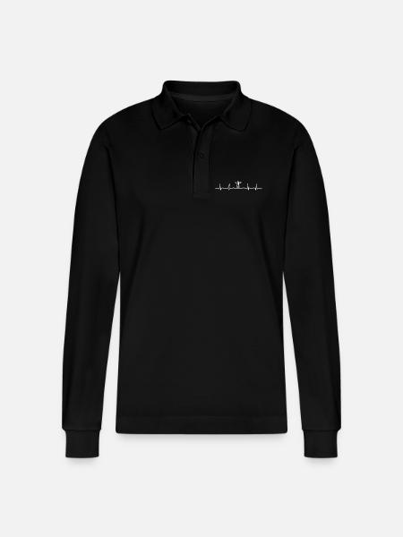 Heartbeat Silhouette on Line - Stanley/Stella Organic Unisex Long-Sleeved Polo Shirt Prepster - black