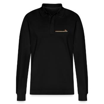 Mountain vintage - Stanley/Stella Organic Unisex Long-Sleeved Polo Shirt Prepster - black - Front - Anna (173cm) & Nico (186cm)