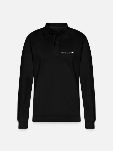 Heartbeat jet plane - Stanley/Stella Organic Unisex Long-Sleeved Polo Shirt Prepster - black