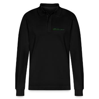 chmod 777 proprietary_os.exe - Humor-Geek-T-Shirt - Stanley/Stella Unisex Bio-Langarm-Poloshirt Prepster - Schwarz - Vorne - Anna (173cm) & Nico (186cm)