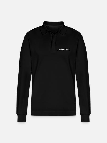 Cats Before Bros Slogan - Stanley/Stella Organic Unisex Long-Sleeved Polo Shirt Prepster - black