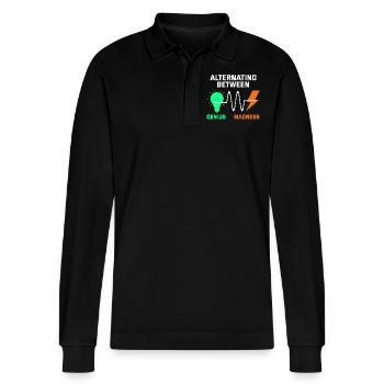 Electrician: Alternating Genius and Madness - Stanley/Stella Organic Unisex Long-Sleeved Polo Shirt Prepster - black - Front - Anna (173cm) & Nico (186cm)