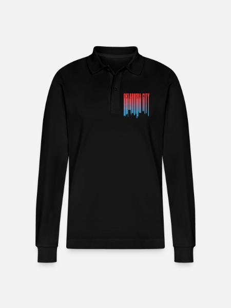 Oklahoma City Skyline Gradient - Stanley/Stella Organic Unisex Long-Sleeved Polo Shirt Prepster - black