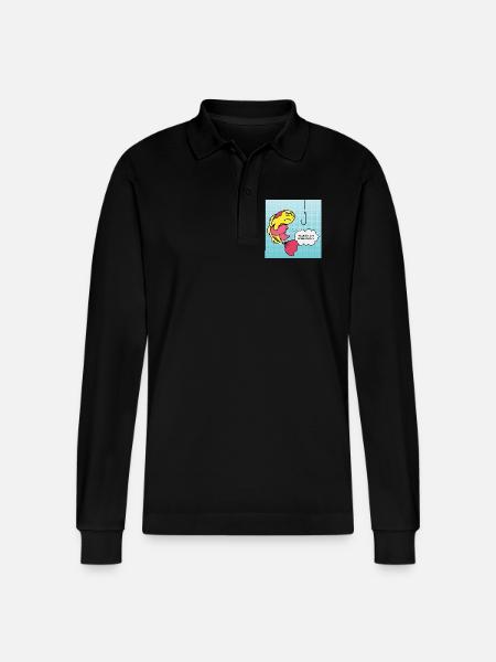 Pop Art Vis Gekroken Humor - Stanley/Stella uniseks bio poloshirt met lange mouwen Prepster - zwart