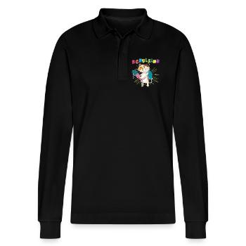 Schulstart 2023 - Design für Deinen ABC-Schützen - Stanley/Stella Unisex Bio-Langarm-Poloshirt Prepster - Schwarz - Vorne - Anna (173cm) & Nico (186cm)