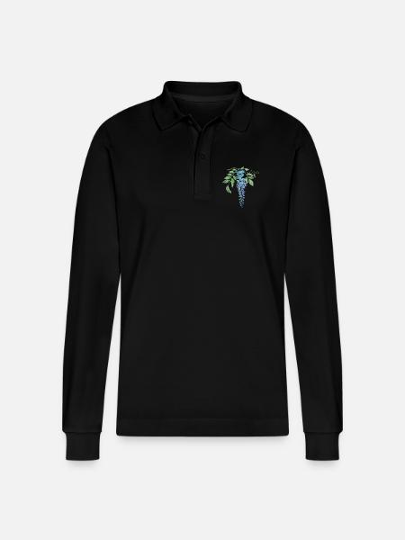 Wild Blue Wisteria Illustration - Stanley/Stella Organic Unisex Long-Sleeved Polo Shirt Prepster - black