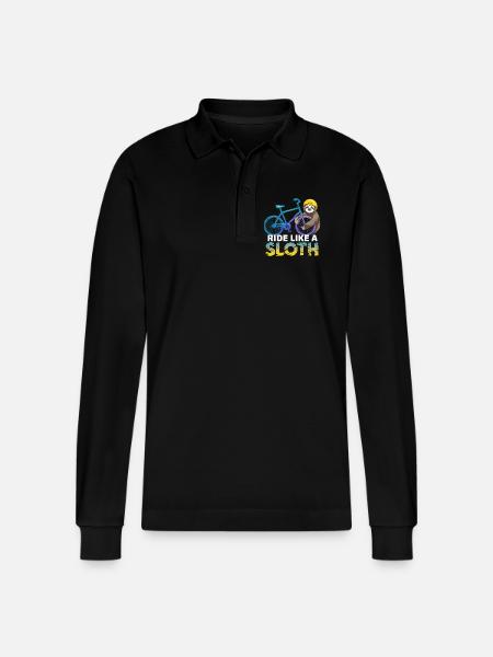 Sloth Biker with Helmet - Stanley/Stella Organic Unisex Long-Sleeved Polo Shirt Prepster - black