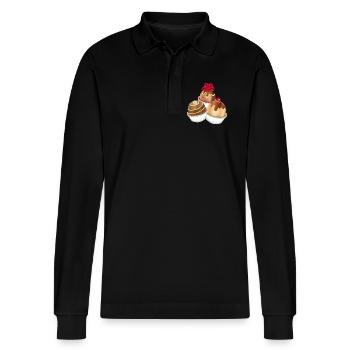 Three fine chocolates as a motif for real connoisseurs - Stanley/Stella Organic Unisex Long-Sleeved Polo Shirt Prepster - black - Front - Anna (173cm) & Nico (186cm)