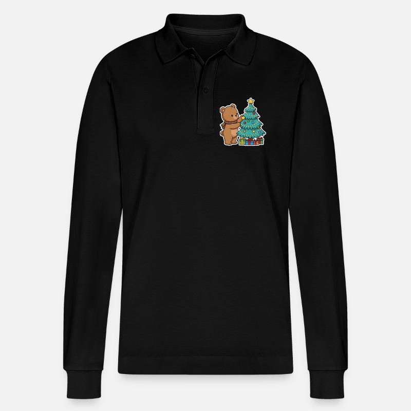 Weihnachtsbär mit Weihnachtsbaum und Geschenken - Stanley/Stella Unisex Bio-Langarm-Poloshirt Prepster - Schwarz