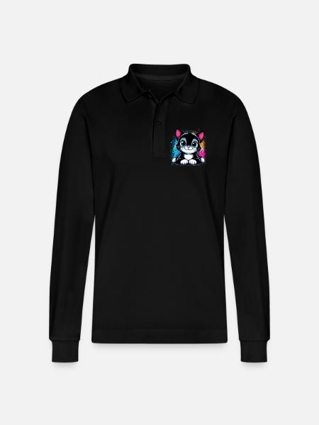 Cat - Stanley/Stella Organic Unisex Long-Sleeved Polo Shirt Prepster - black