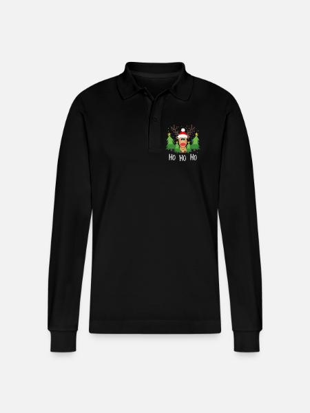 Reindeer Ho Ho Ho Christmas Trees - Stanley/Stella Organic Unisex Long-Sleeved Polo Shirt Prepster - black