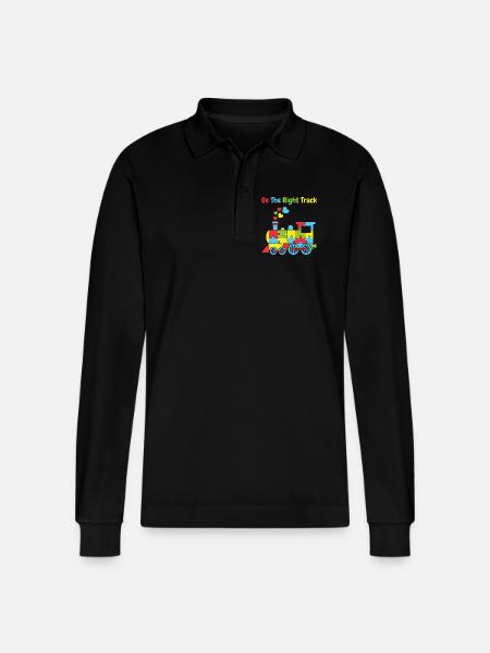 On The Right Track Autism Train - Stanley/Stella Organic Unisex Long-Sleeved Polo Shirt Prepster - black
