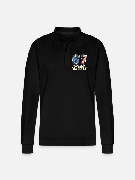 US Flag 67 Memes Six Seven - Stanley/Stella Organic Unisex Long-Sleeved Polo Shirt Prepster - black