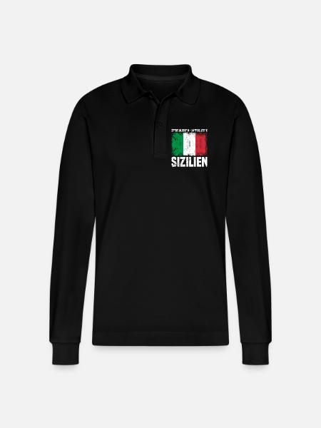Sizilien Koordinaten - Stanley/Stella Unisex Bio-Langarm-Poloshirt Prepster - Schwarz