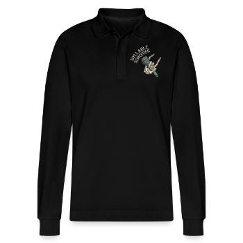Syllable Magician Poetry Slam - Stanley/Stella Organic Unisex Long-Sleeved Polo Shirt Prepster - black - Front - Anna (173cm) & Nico (186cm)