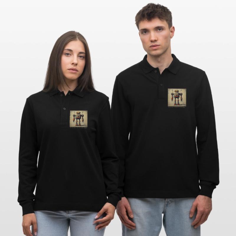 Saying Statement Robot Intelligence Retro Nerd Lo Stanley/Stella Organic Unisex Long-Sleeved Polo Shirt Prepster