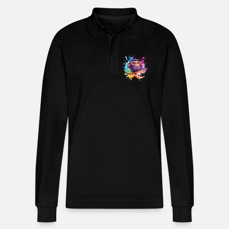 Musik ist der Monkey Wortwitz - Stanley/Stella Unisex Bio-Langarm-Poloshirt Prepster - Schwarz