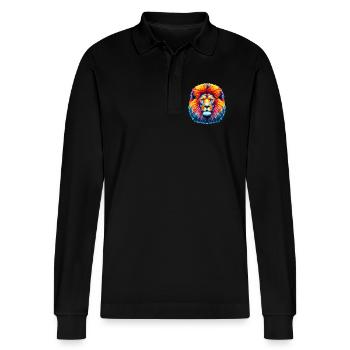 Lion - Stanley/Stella Organic Unisex Long-Sleeved Polo Shirt Prepster - black - Front - Anna (173cm) & Nico (186cm)