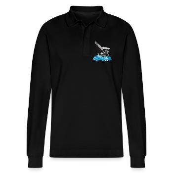 Buckelwal-Druck - Stanley/Stella Unisex Bio-Langarm-Poloshirt Prepster - Schwarz - Vorne - Anna (173cm) & Nico (186cm)
