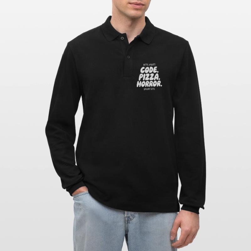 Byte Nights: Code Pizza Horror Stanley/Stella Organic Unisex Long-Sleeved Polo Shirt Prepster