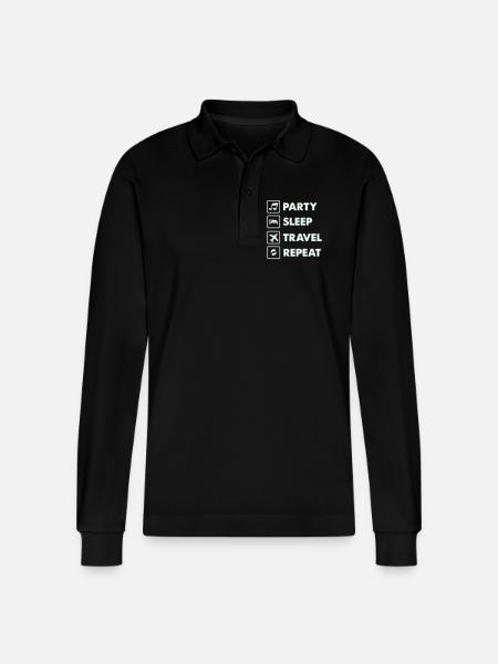 Party Sleep Travel Repeat - Stanley/Stella Organic Unisex Long-Sleeved Polo Shirt Prepster - black