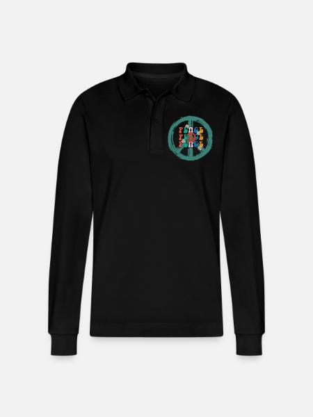 Hippie 60s Design - Stanley/Stella Organic Unisex Long-Sleeved Polo Shirt Prepster - black