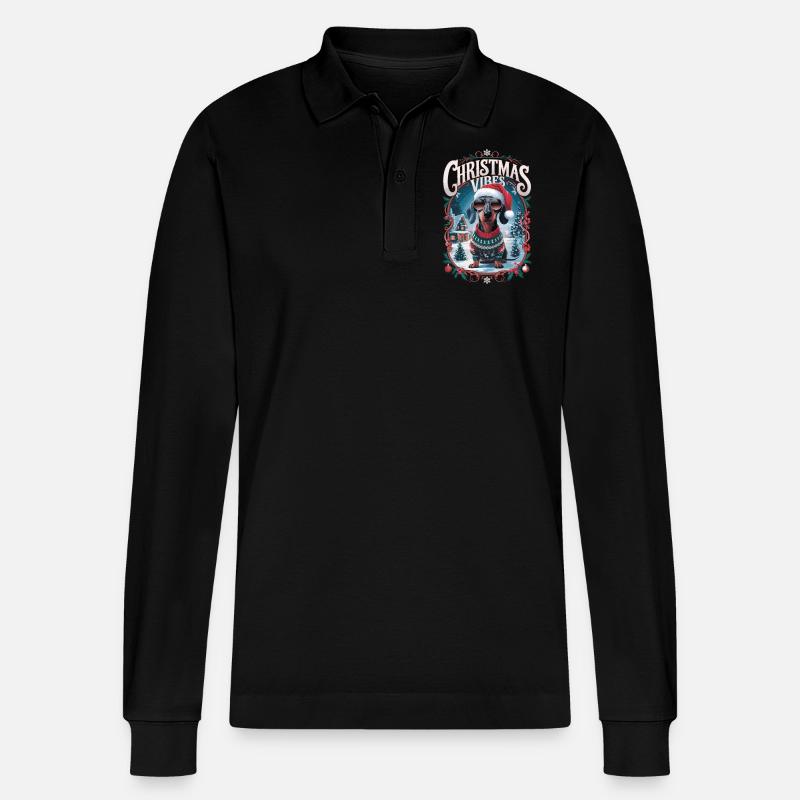 Dackel Christmas Vibes - Stanley/Stella Unisex Bio-Langarm-Poloshirt Prepster - Schwarz