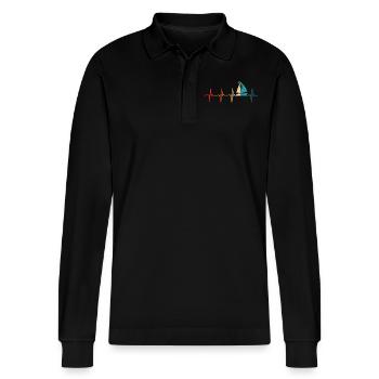 Retro Segler Segelboot Herzschlag Segeln - Stanley/Stella Unisex Bio-Langarm-Poloshirt Prepster - Schwarz - Vorne - Anna (173cm) & Nico (186cm)