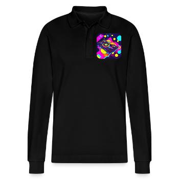 80s Party Vintage Theme Party - Stanley/Stella Organic Unisex Long-Sleeved Polo Shirt Prepster - black - Front - Anna (173cm) & Nico (186cm)