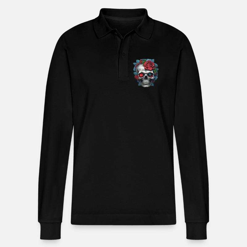 Crâne avec des roses - Polo à manches longues bio PREPSTER Stanley/Stella Unisexe - noir