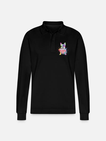 Rainbow Bulldog Union Jack - Stanley/Stella Organic Unisex Long-Sleeved Polo Shirt Prepster - black