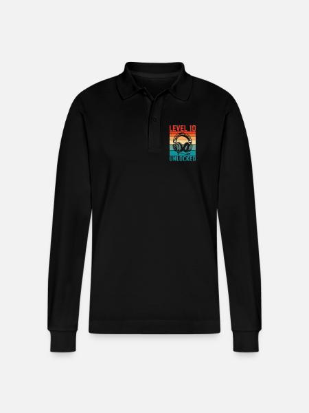 Level 10 Unlocked, 10th Anniversary - Stanley/Stella Organic Unisex Long-Sleeved Polo Shirt Prepster - black