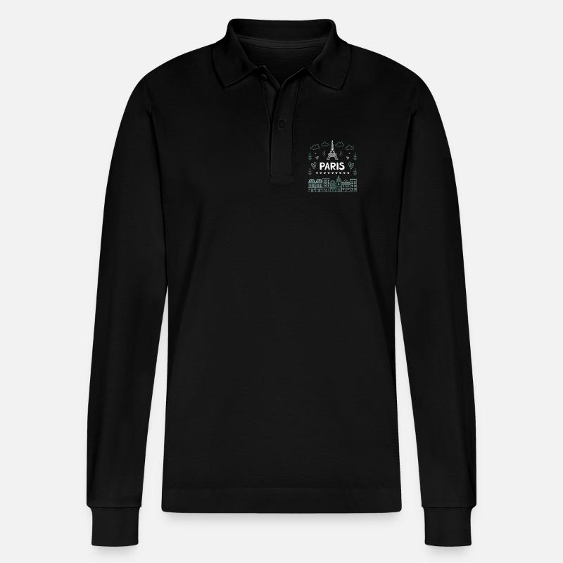 Pariser Eiffelturm-Herzen-Doodle - Stanley/Stella Unisex Bio-Langarm-Poloshirt Prepster - Schwarz